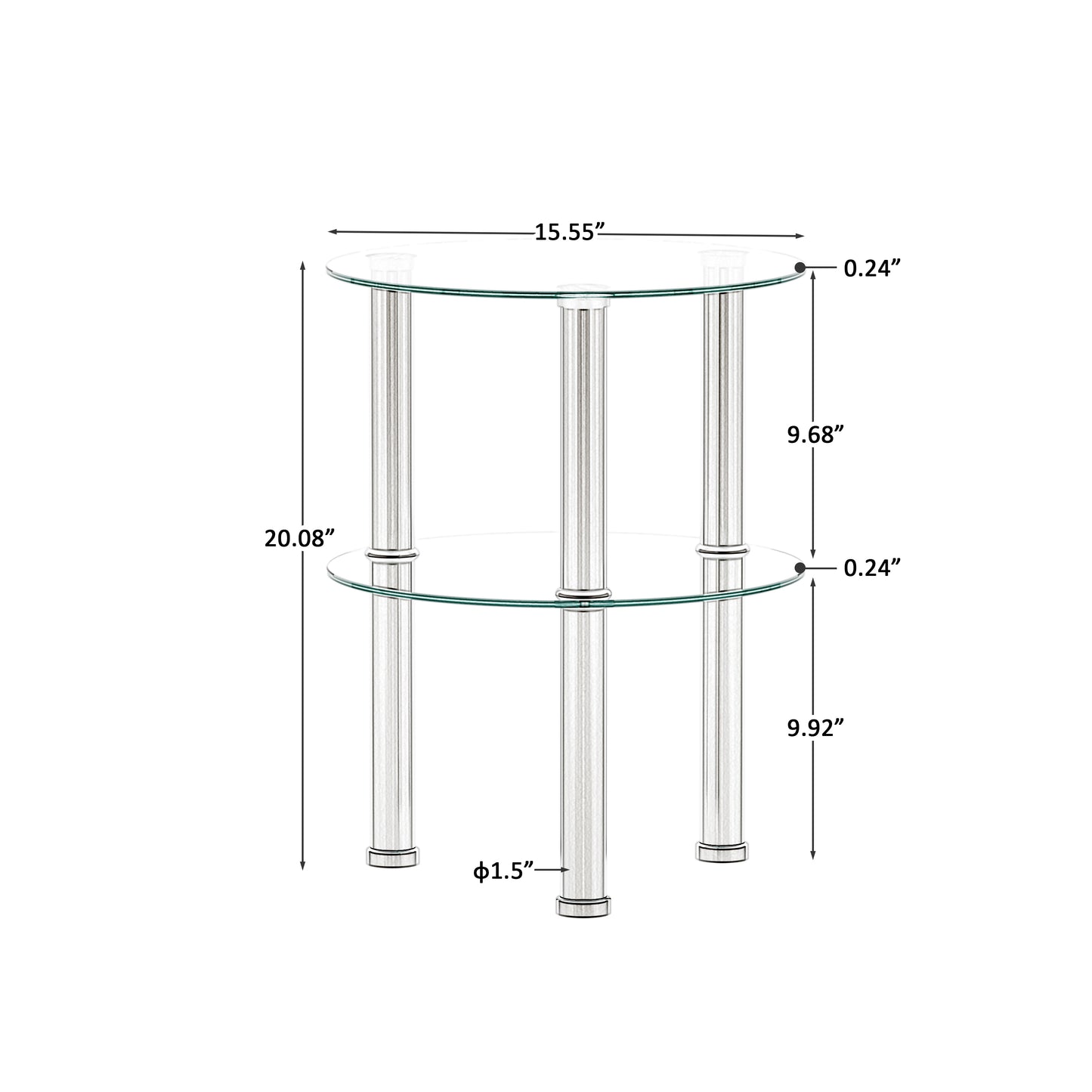 2-Layer Tempered Glass End Table for Bedroom Living Room Office - Round Coffee Table with Sleek Design and Sturdy Construction - Available in Various Sizes and Colors