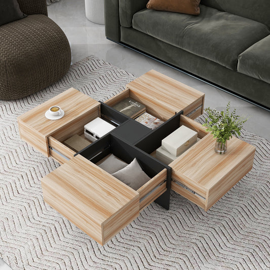 ON-TREND Coffee Table with 4 Hidden Storage Compartments, Extendable Sliding Tabletop, UV High-gloss Design - Square Center Table for Living Room, 31.5"x 31.5"