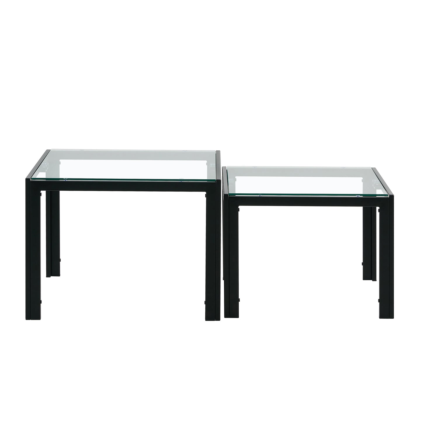 Nesting Coffee Table Set of 2, Square Modern Stacking Table with Tempered Glass Finish for Living Room, Transparent - Sleek and Space-Saving Furniture with Contemporary Design.