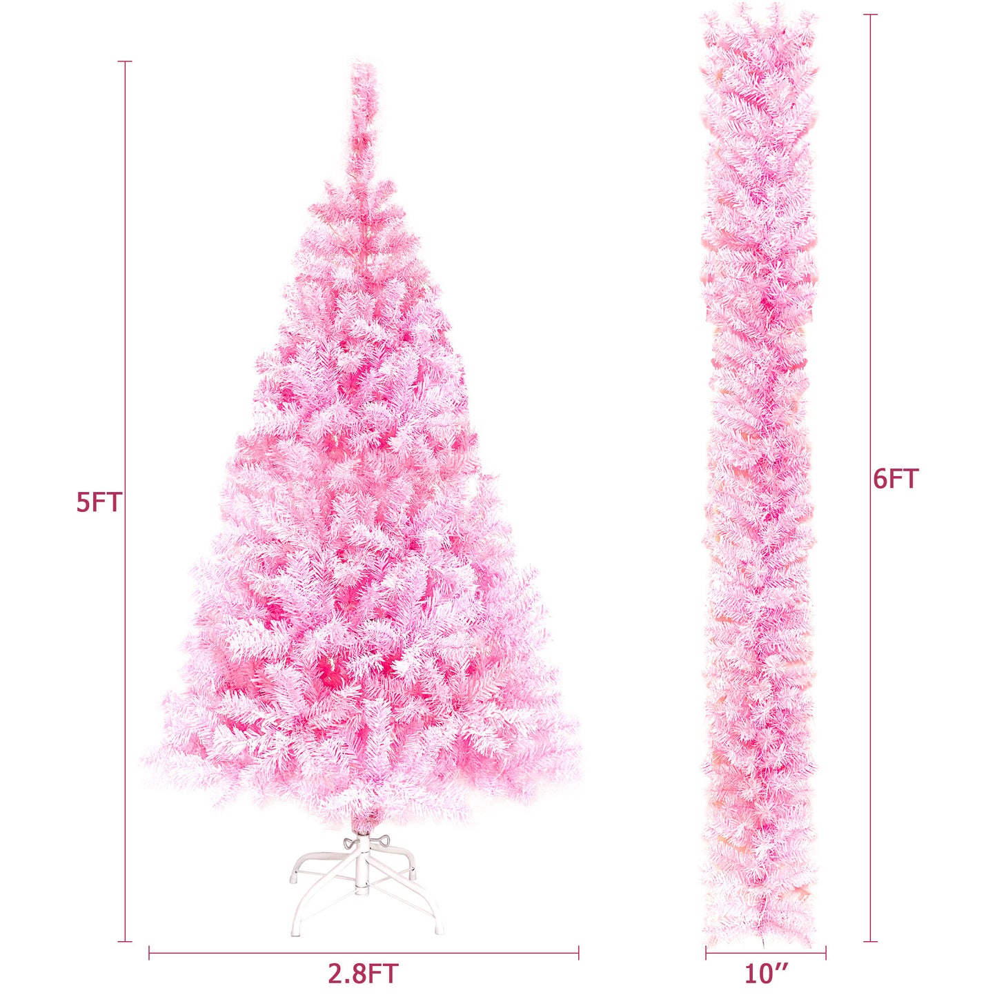 Pre-lit Artificial Christmas 2-Piece Set: 5FT Pink Tree & 6ft Garland - Xmas Decor with Sparkling Lights & Festive Ambience