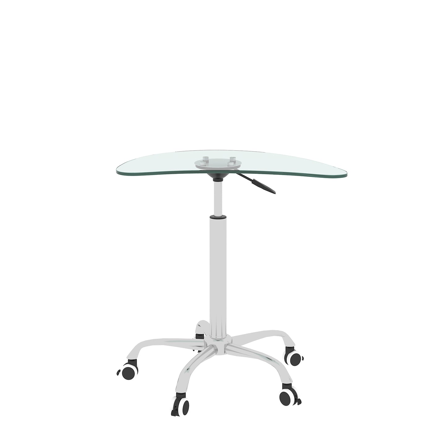 Adjustable Height Tempered Glass Table Desk with Lockable Wheels | Transparent | Size Range: 24.2" ~ 32.7"