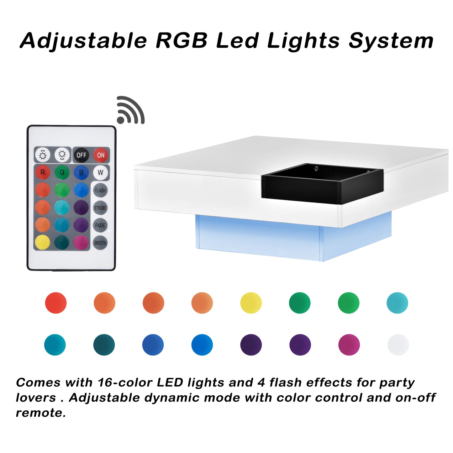 ON-TREND Modern Minimalist Design Square Coffee Table with Detachable Tray & Plug-in LED Strip Lights Remote Control for Living Room - 31.5*31.5in, 16-color