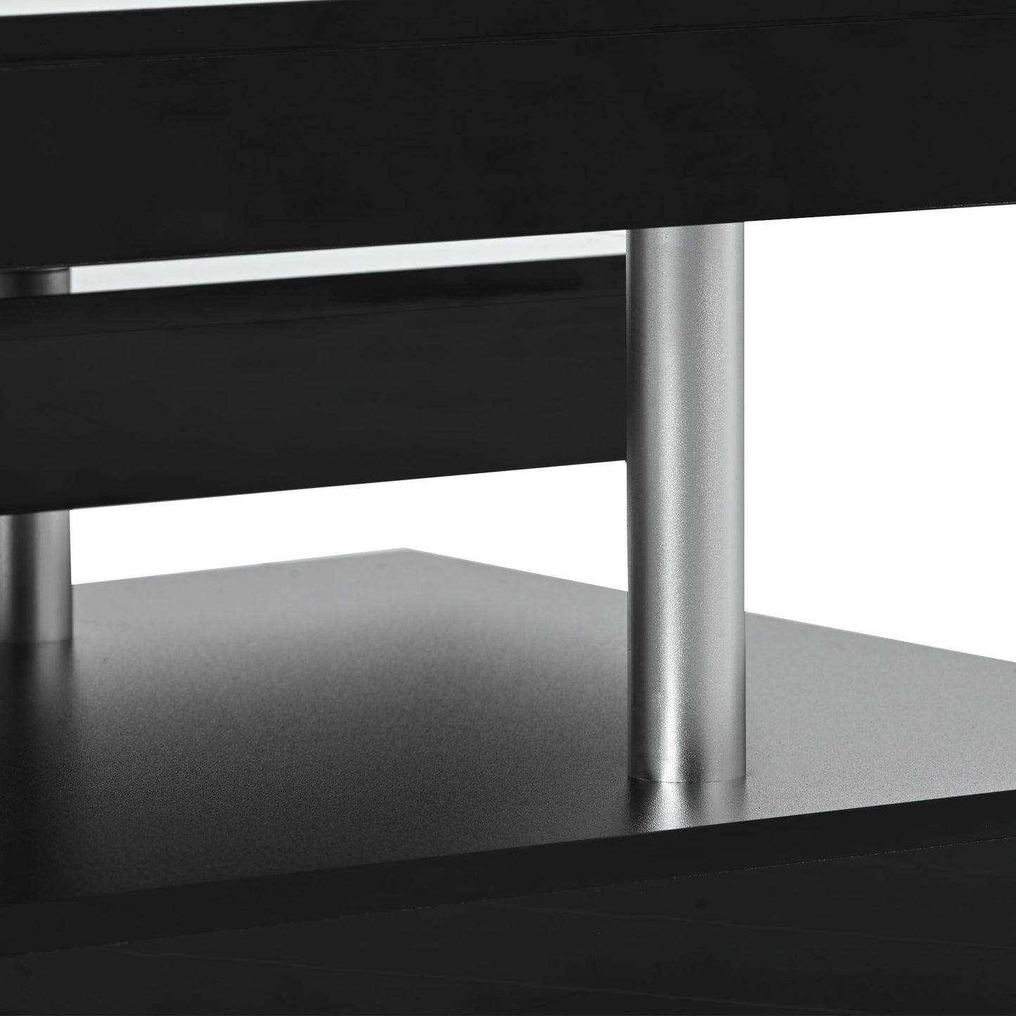 ON-TREND 2-Tier Coffee Table, Silver Metal Legs, High-gloss UV Surface, Minimalist Design, Living Room Center Table, Black Rectangle Cocktail Table