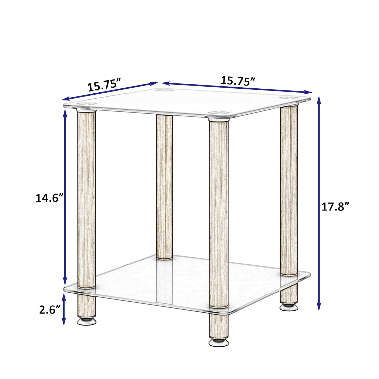 2-Piece White+Oak Side Table: Modern 2-Tier Space End Table with Storage Shelve for Sofa, Bedside or Living Room - Stylish, Sturdy Design (White+Oak, 2-Tier)