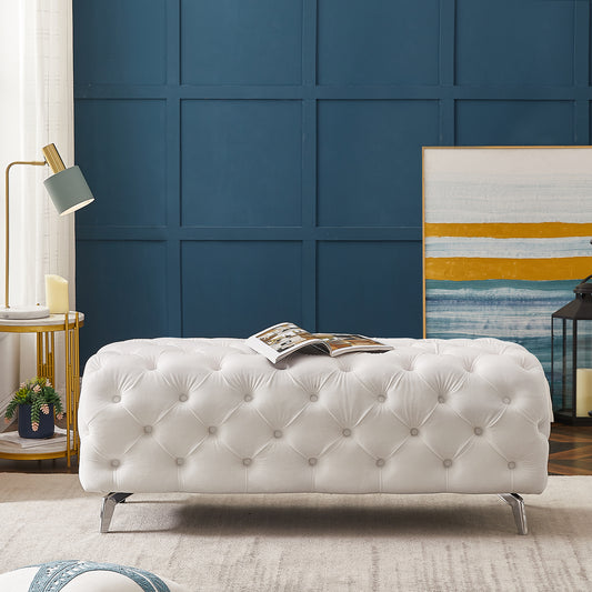 Button-Tufted Ottoman Bench, Upholstered Velvet Footrest Stool Accent Bench for Entryway Living Room Bedroom - Stylish and Comfortable Seating with Plush Velvet Upholstery and Elegant Button-Tufted Design - Available in Various Colors and Sizes