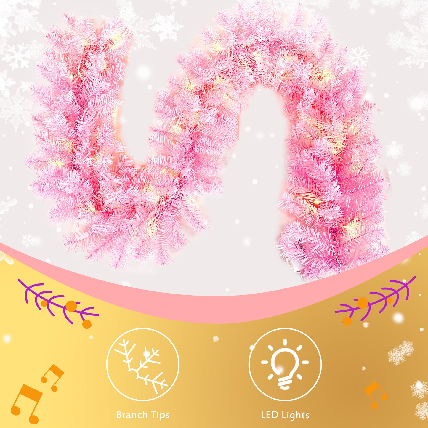 Pre-lit Artificial Christmas 2-Piece Set: 5FT Pink Tree & 6ft Garland - Xmas Decor with Sparkling Lights & Festive Ambience