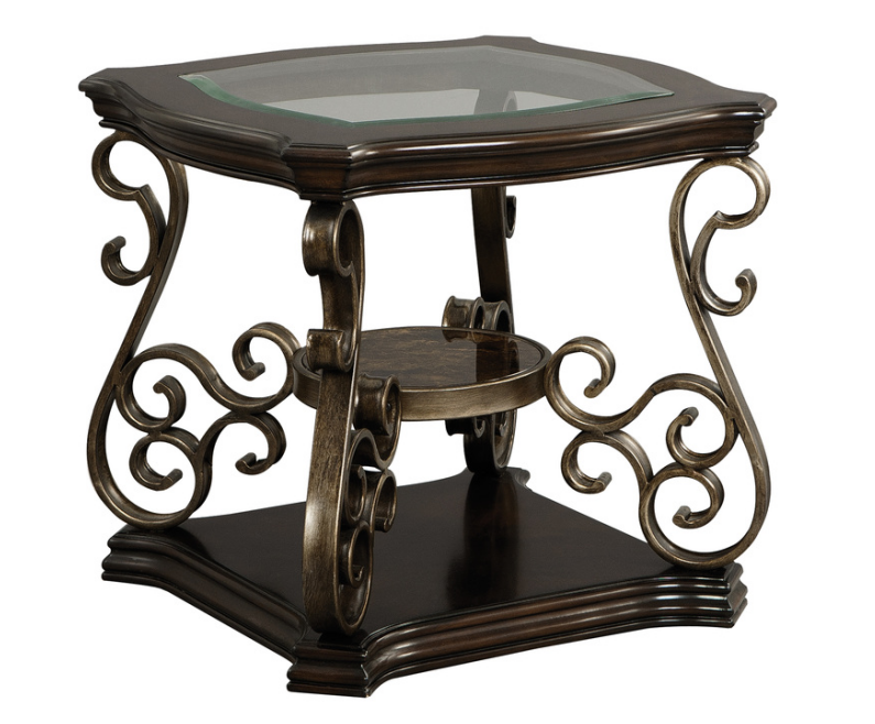 Glass Top End Table with MDF Marble Shelf & Metal Legs - Powder Coat Finish | 26.3"Lx26.3"Wx24"H