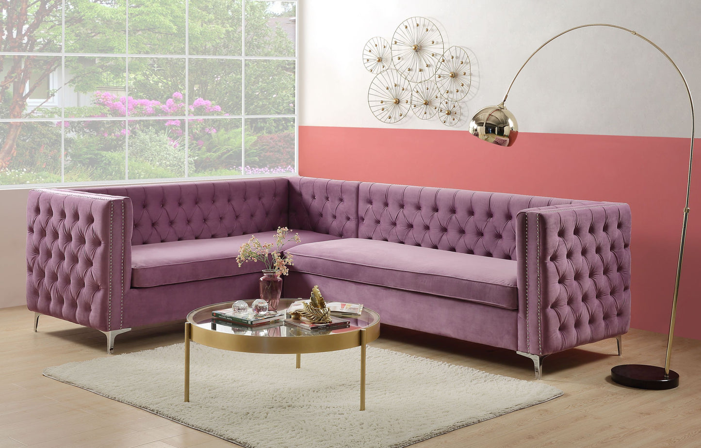 ACME Rhett Sectional Sofa: Purple Velvet, Luxurious and Spacious 55500