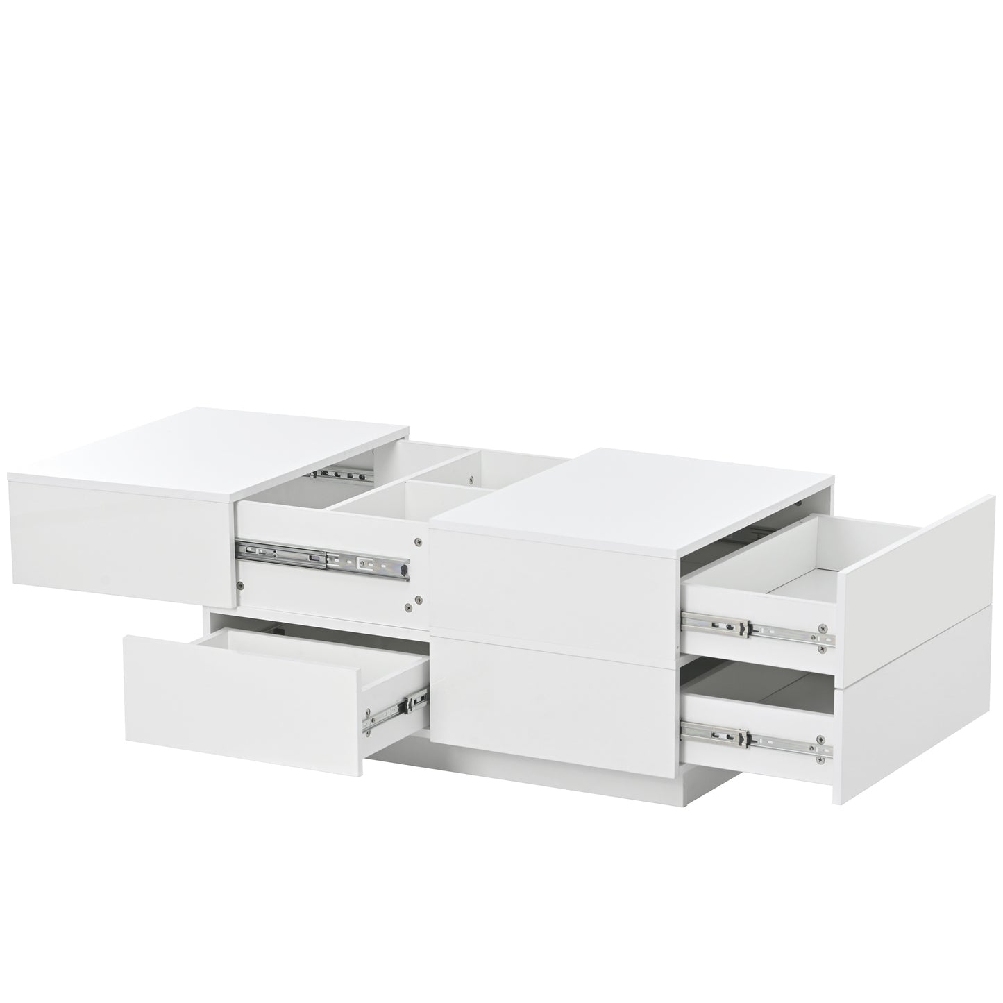 ON-TREND Extendable Coffee Table with 4 Drawers, Hidden Storage, UV High-gloss, Sliding Top - White, 35.4"x 23.6"