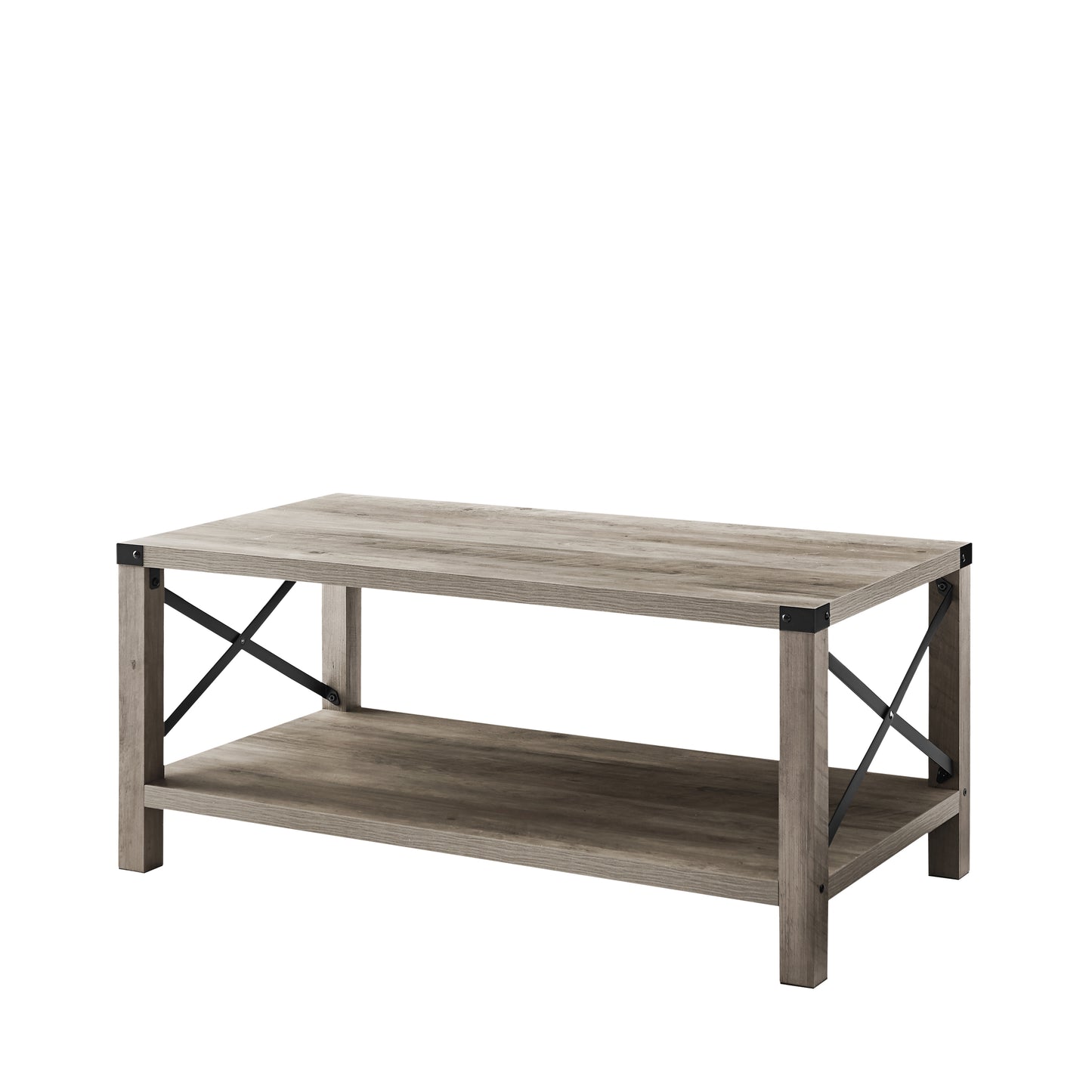 JHX 2-Tier Modern Farmhouse Coffee Table | Wood Rectangle Cocktail Table with Metal X-Frame | Gray, 40.94" w x 21.65" d x 17.91" h