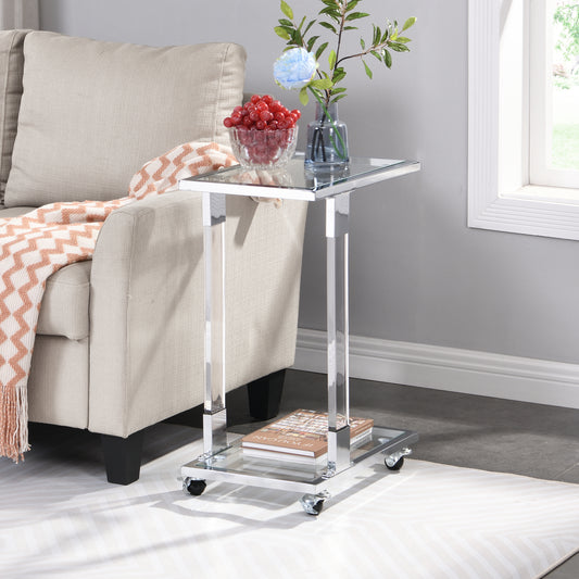 Chrome Glass Side Table - Acrylic End Table with Metal Base for Living Room, Bedroom, Balcony Home and Office - Glass Top C Shape Square Table - Stylish and Functional Furniture - Multiple Colors and Sizes Available