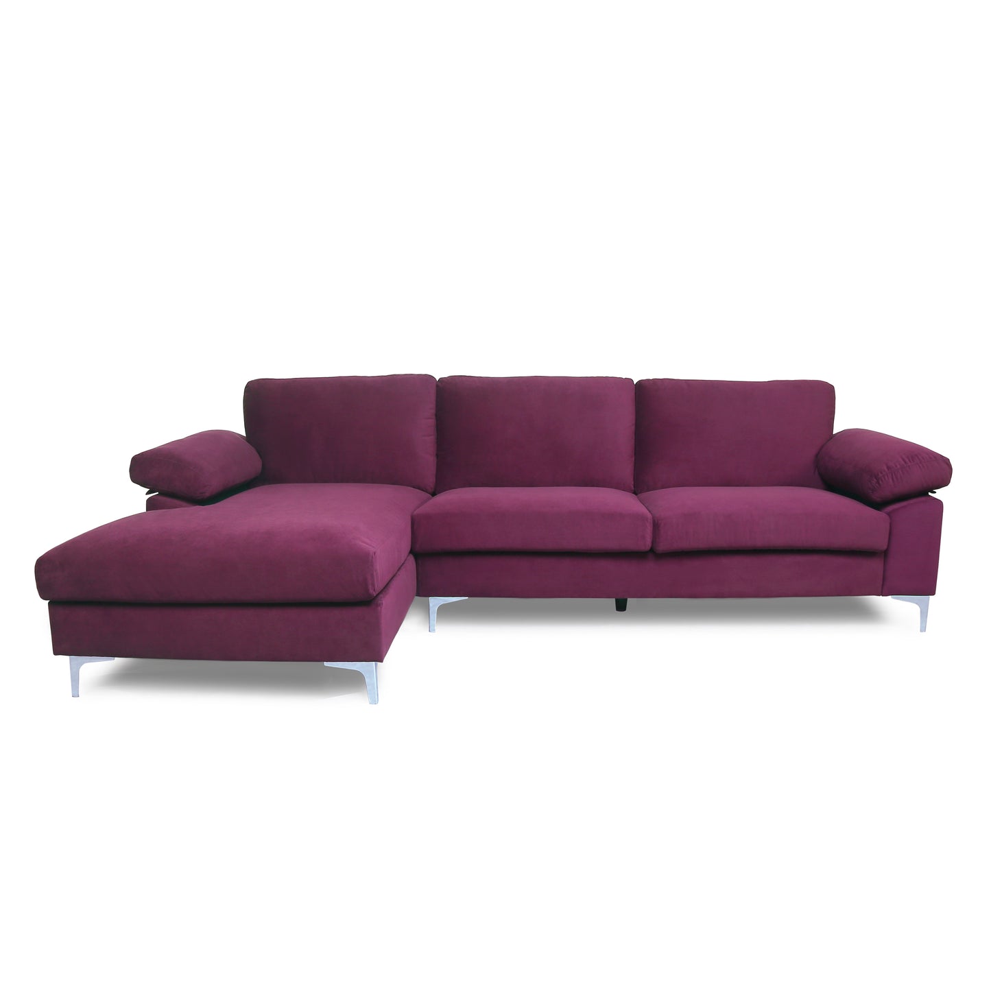 Sectional Sofa Purple Velvet Left Hand Facing - Modern Design, Plush Comfort, Large Size for Spacious Living Rooms