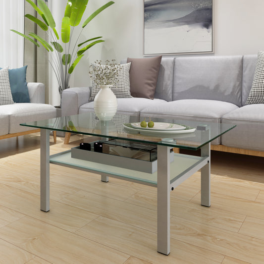 Transparent Glass Grey Coffee Table - Modern, Simple, Living Room Side Center Table in Sleek Design - Ideal for Contemporary Décor - 220 Letters