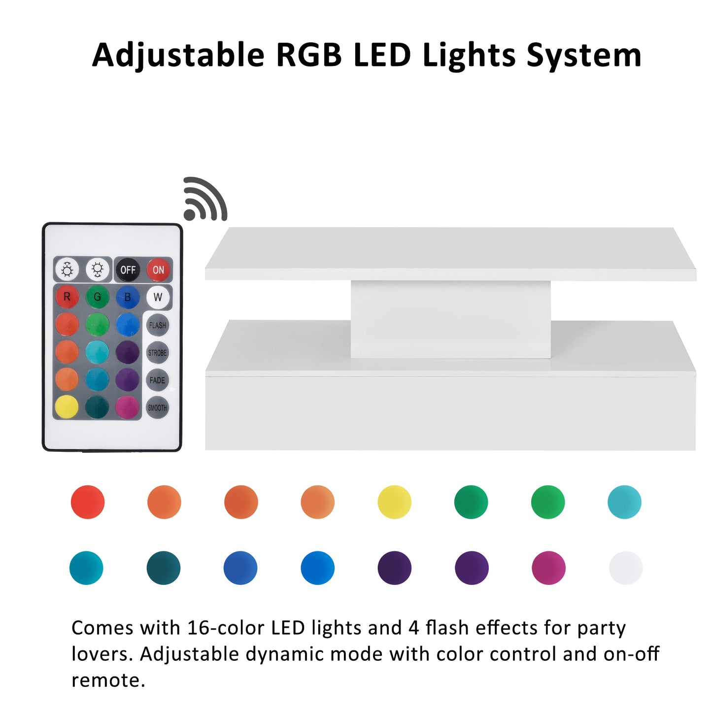 ON-TREND Coffee Table Cocktail Table with LED Lighting, Modern Industrial Design, 16 Colors, Remote Control, White