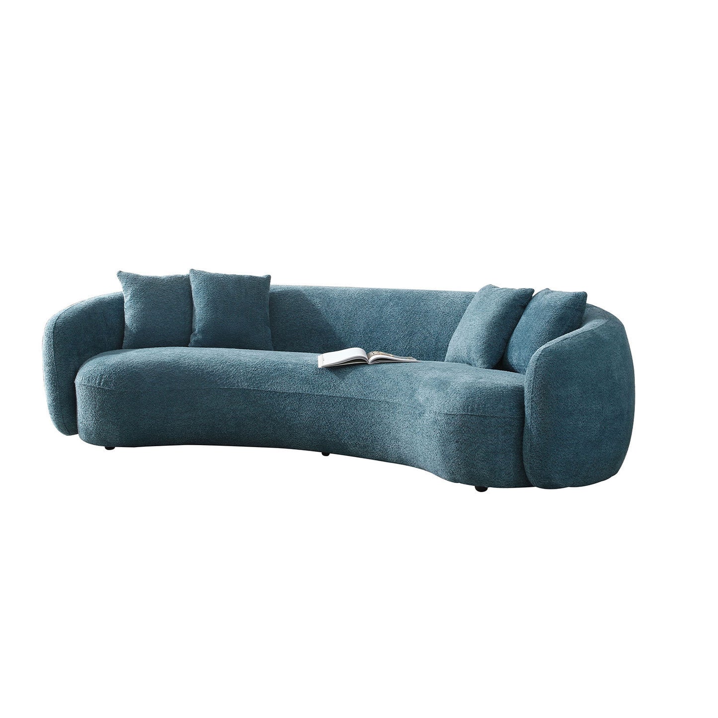 102'' Boucle Sofa Modern Sectional Half Moon Leisure Couch Curved Sofa in Teddy Fleece Velet - Blue