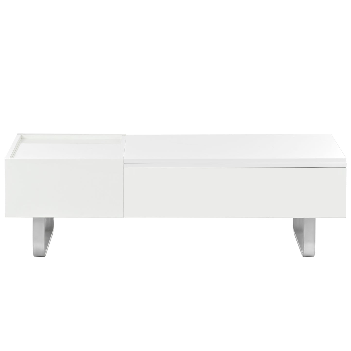 ON-TREND Multi-functional Coffee Table with Lifted Tabletop, Metal Frame Legs, High-gloss Surface, White