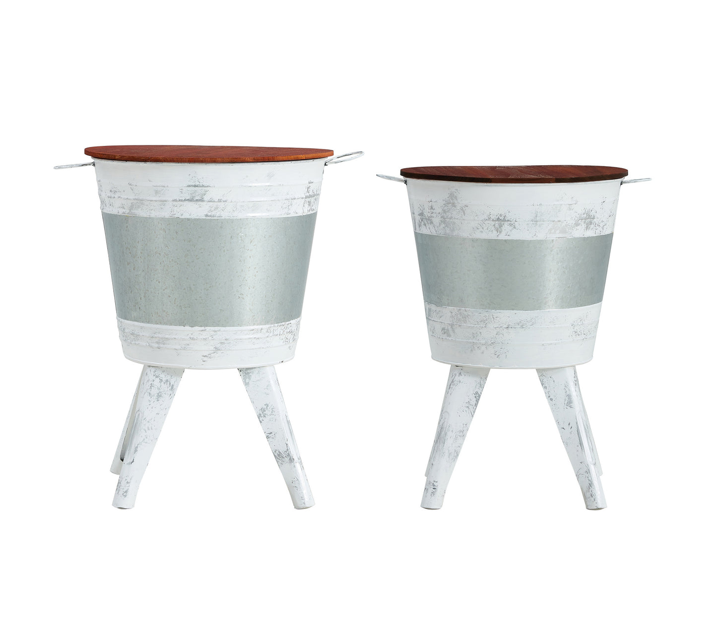 Farmhouse Rustic Distressed Metal Accent Cocktail Table with Wood Top - Set of 2: White, Wood-Top, Distressed, Metal Accents