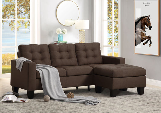 ACME Earsom Sectional Sofa, Brown Linen 56655 - Rev. Chaise, Comfortable and Stylish Seating Solution for Your Living Space