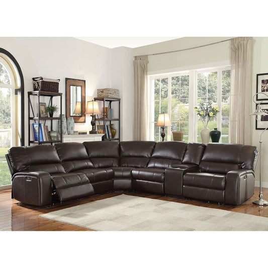 Saul Sectional Sofa (Power Motion/USB) in Espresso Leather-Aire - Comfortable and Stylish Seating Solution with Convenient Power Motion and USB Ports - Espresso Leather-Aire Upholstery in 54155 Size