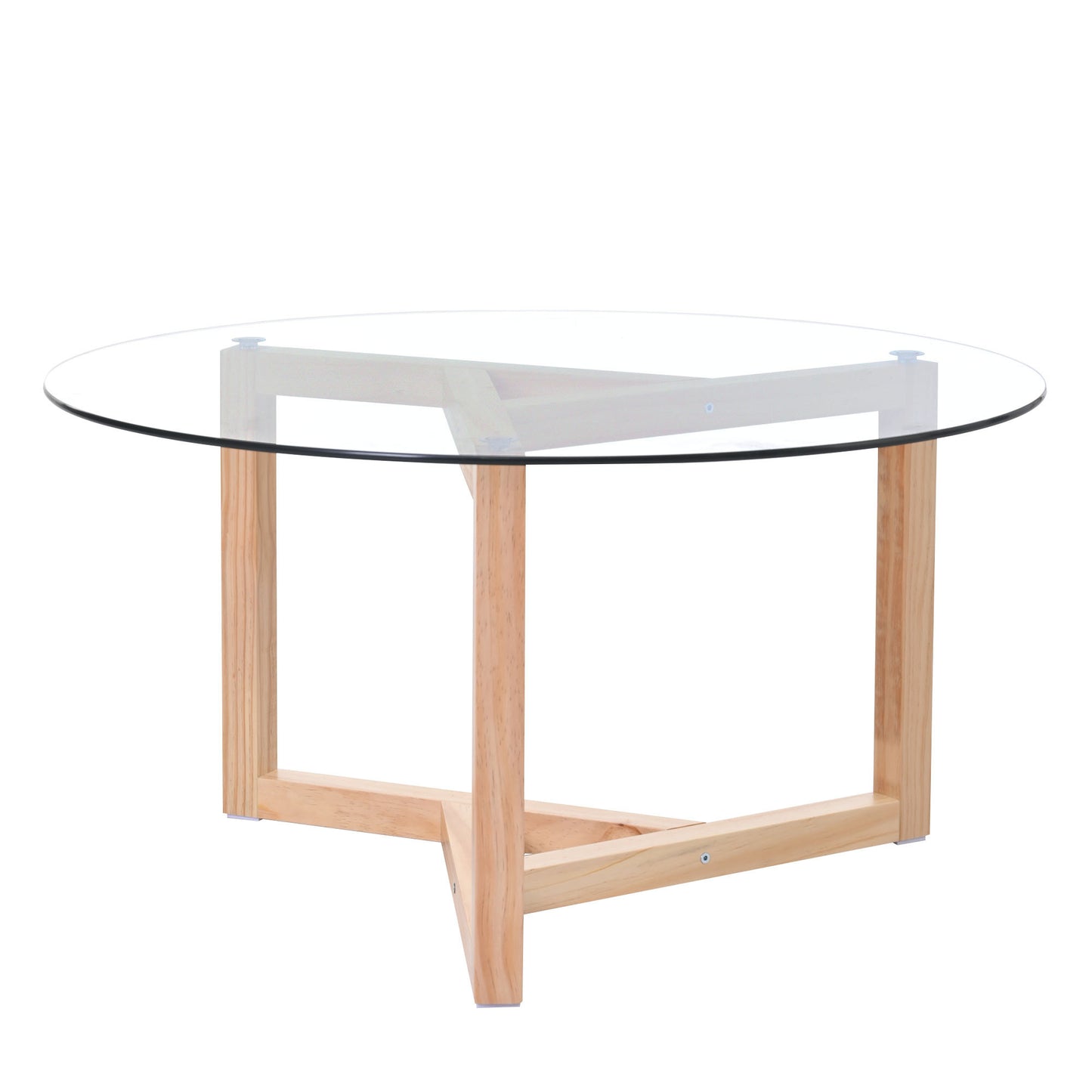 ON-TREND Round Glass Coffee Table with Tempered Glass Top & Sturdy Wood Base, Natural - Modern Cocktail Table, Easy Assembly,  (WF190112AAL)