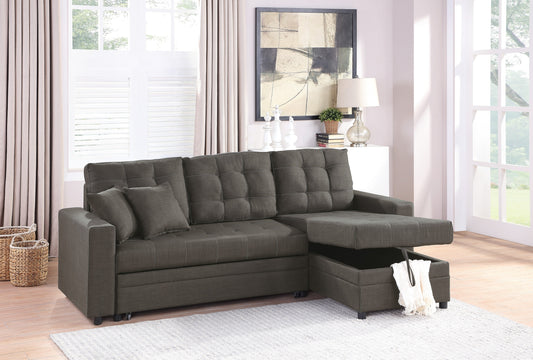 Convertible Sectional Pull Out Bed Sofa Chaise with Reversible Storage, Ash Black Polyfiber Tufted Couch Lounge - Various Sizes Available