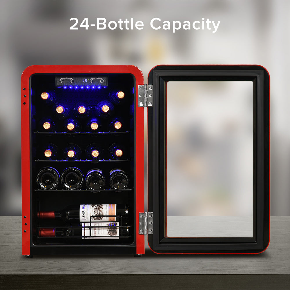 Wine Cooler Countertop Freestanding Cellar Compressor System Champagne Chiller Digital Temp Control UV-Protective Finish 24 Bottle