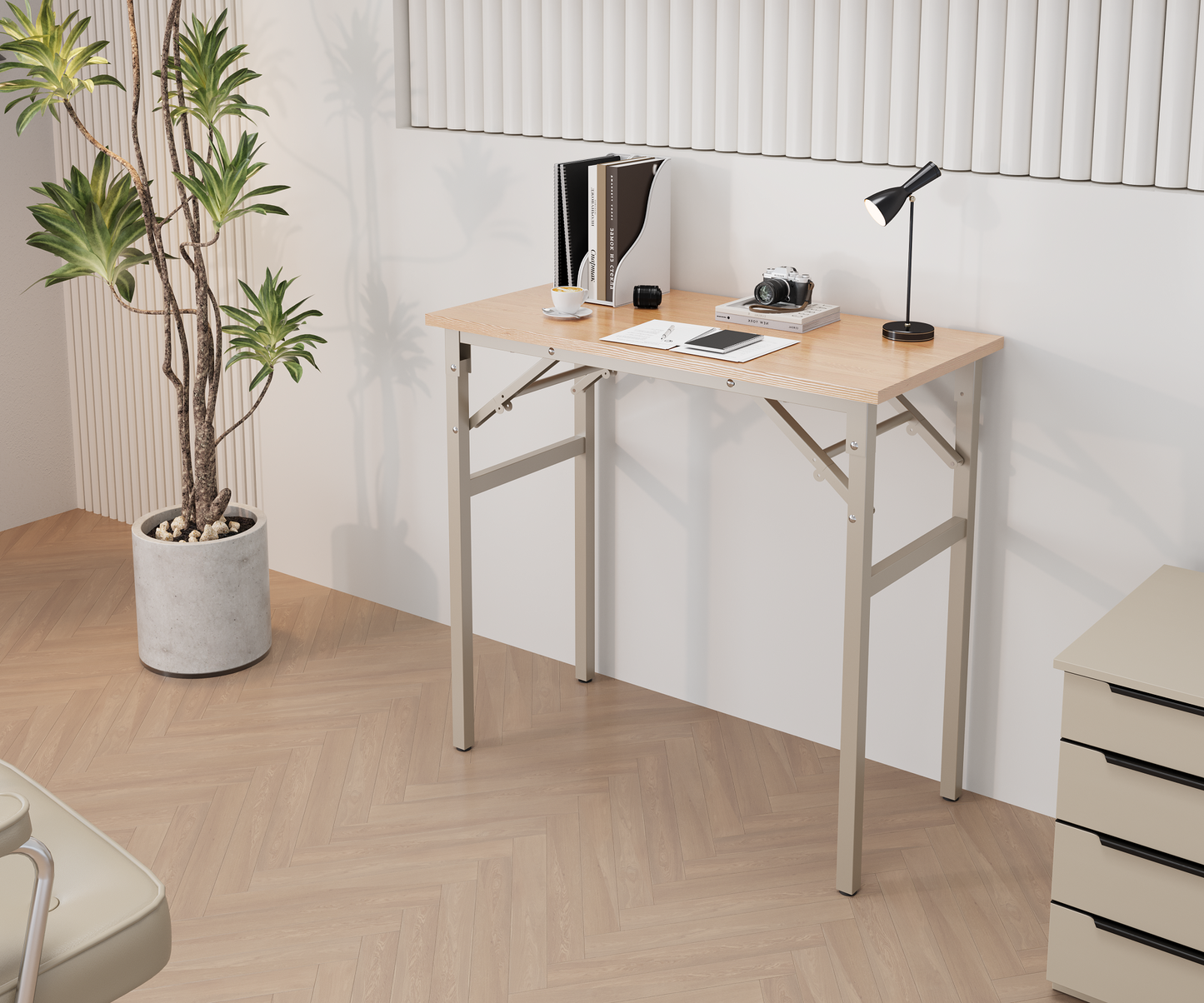 Folding Table Desk: 47x24 Inches Computer Workstation, No Install, Creamy White