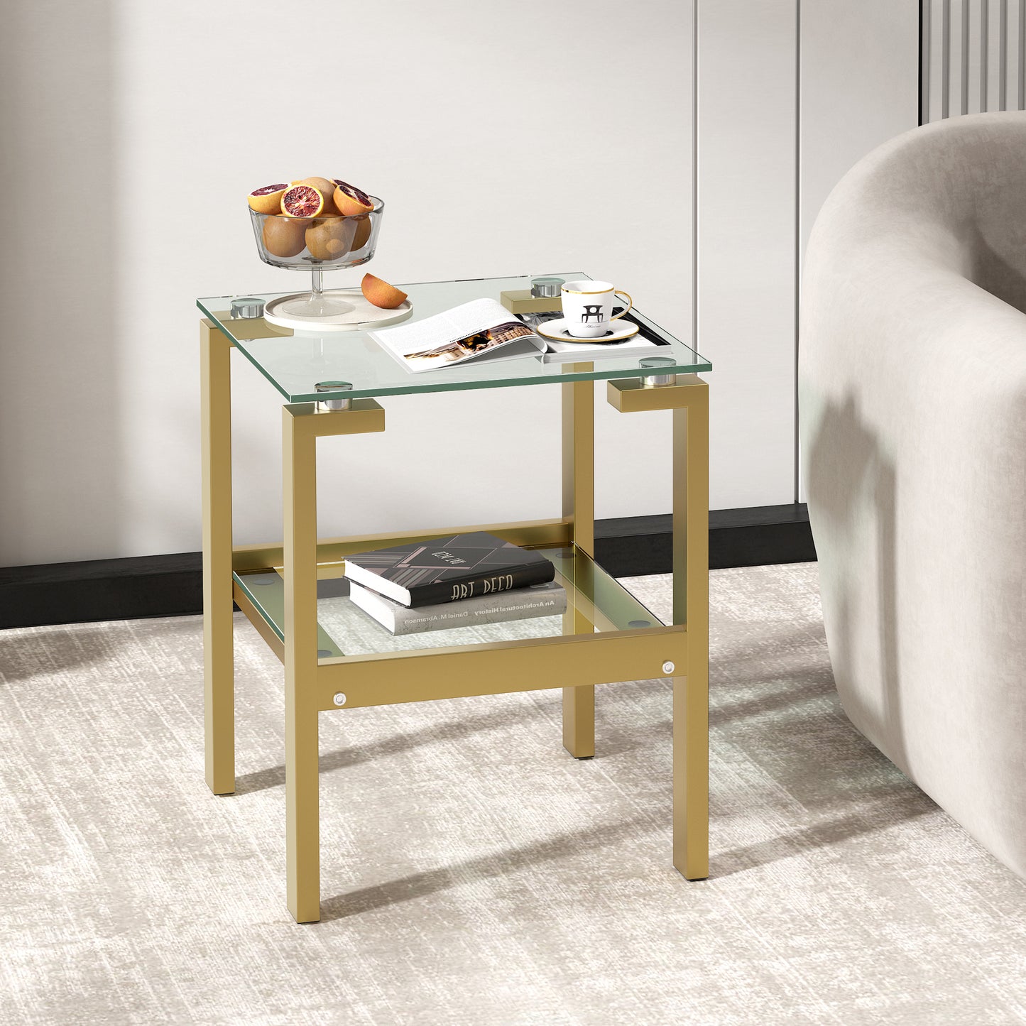 Clear Glass Side & End Table with Gold Legs; Tempered Glass Night Stand Corner Table - Modern Design, Sturdy Construction, Gold Accents, Versatile Use - 220 letters