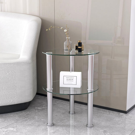 2-Layer Tempered Glass End Table for Bedroom Living Room Office - Round Coffee Table with Sleek Design and Sturdy Construction - Available in Various Sizes and Colors