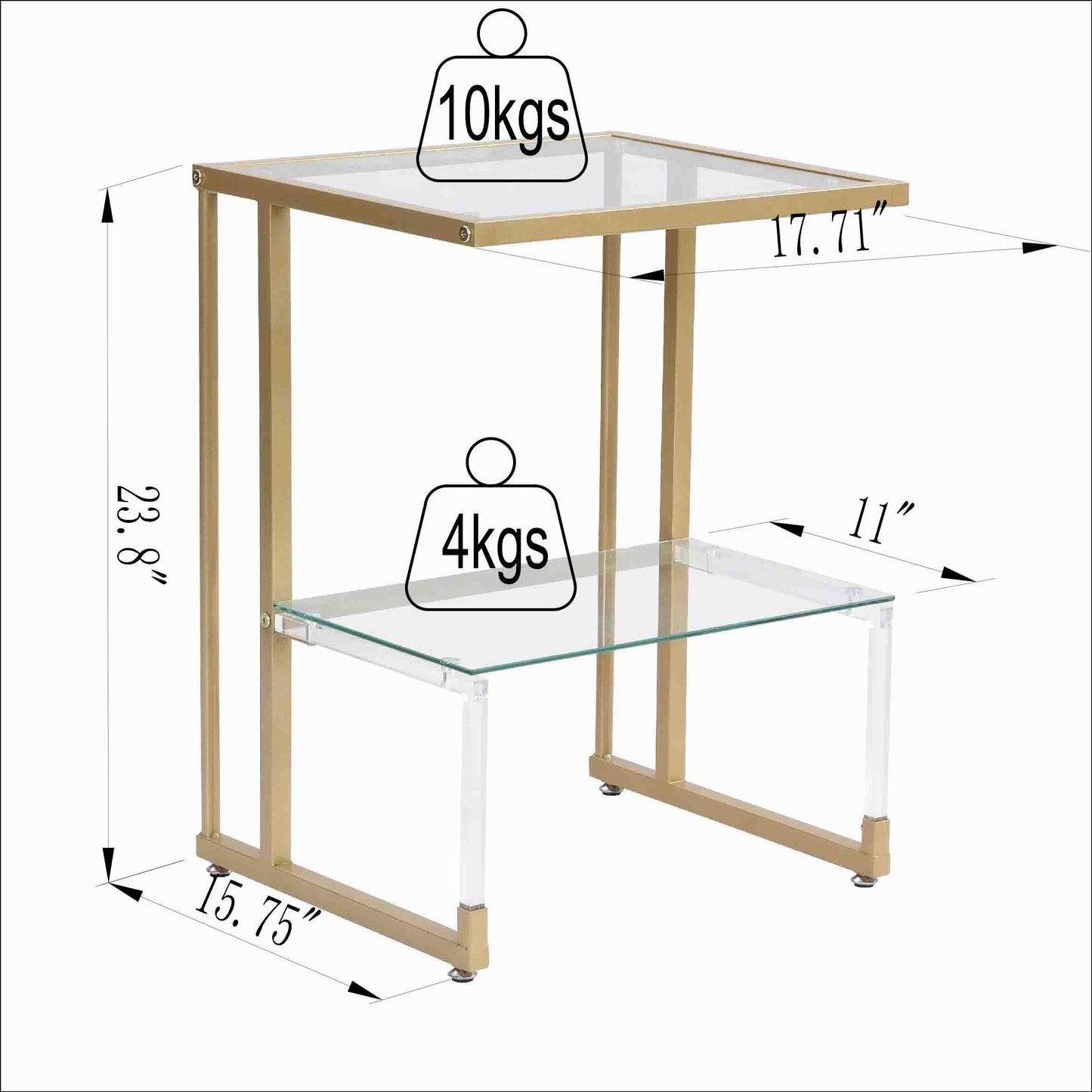 2-Tier Acrylic Glass End Table for Living Room&Bedroom - Stylish and Functional Side Table with Golden Finish, Perfect for Any Décor