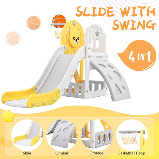 Toddler Climber and Slide Set 4 in 1, Freestanding Slide Playset with Basketball Hoop - Indoor & Outdoor, Kids Playground Climber with Versatile Play Combination for Babies [Color/Size]