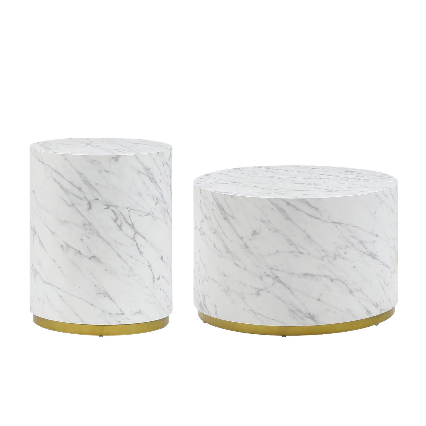 Set of 3 White Marble Pattern Round Coffee Tables: Fully Assembled Living Room Side & End Table Set - Elegant Design, Sturdy Construction, Ideal for Small Spaces - 220 letters.