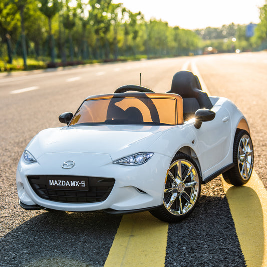 Licensed MAZDA MX-5 RF, 12V Kids Ride On Car - 2.4G Remote Control, Electric Car for Kids - 3 Speeds, Power Display, USB, MP3, Bluetooth - LED Light, Safety Belt - Blue/Red