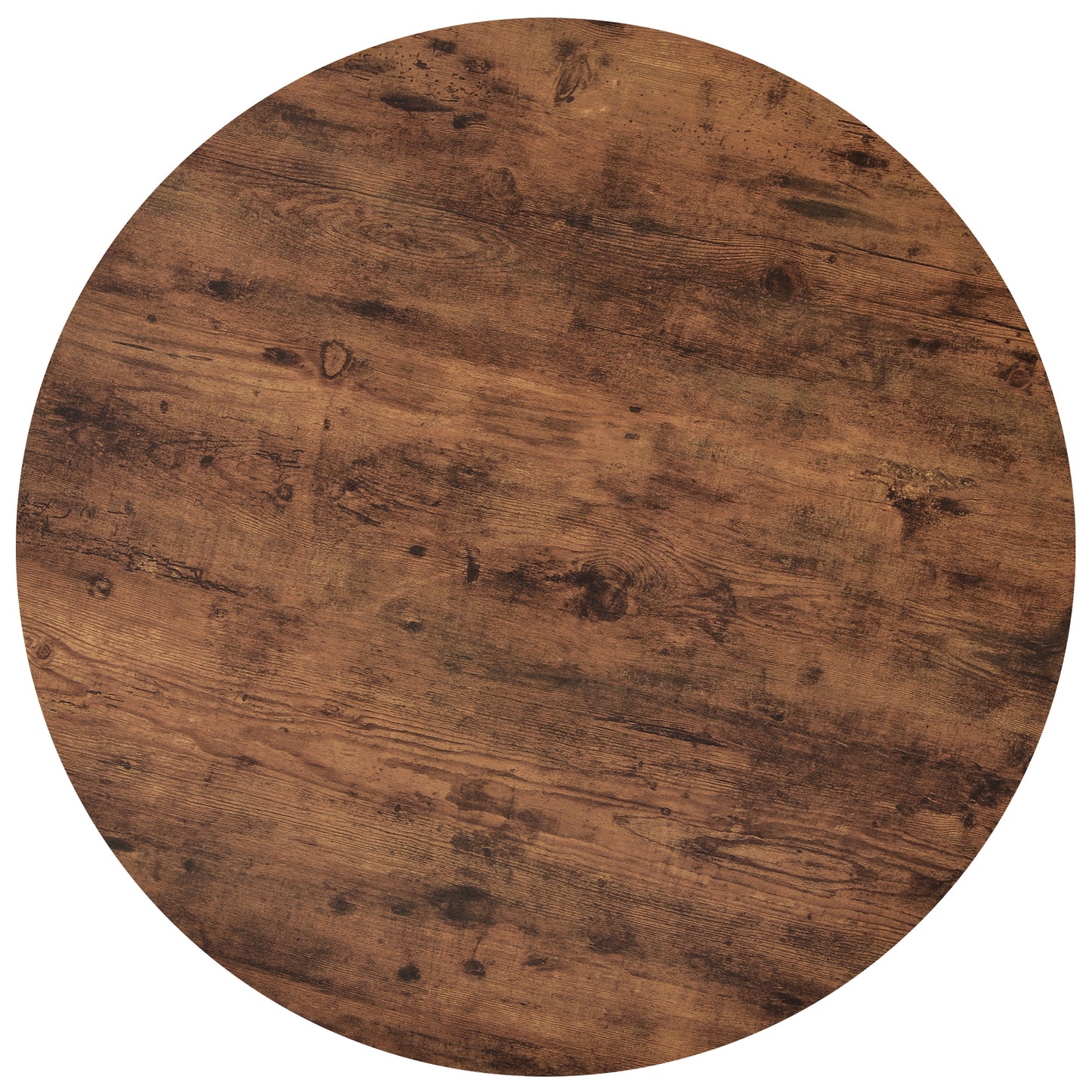 ON-TREND Round Coffee Table with Caster Wheels and Wood Textured Surface, Distressed Brown, φ35.5” for Living Room