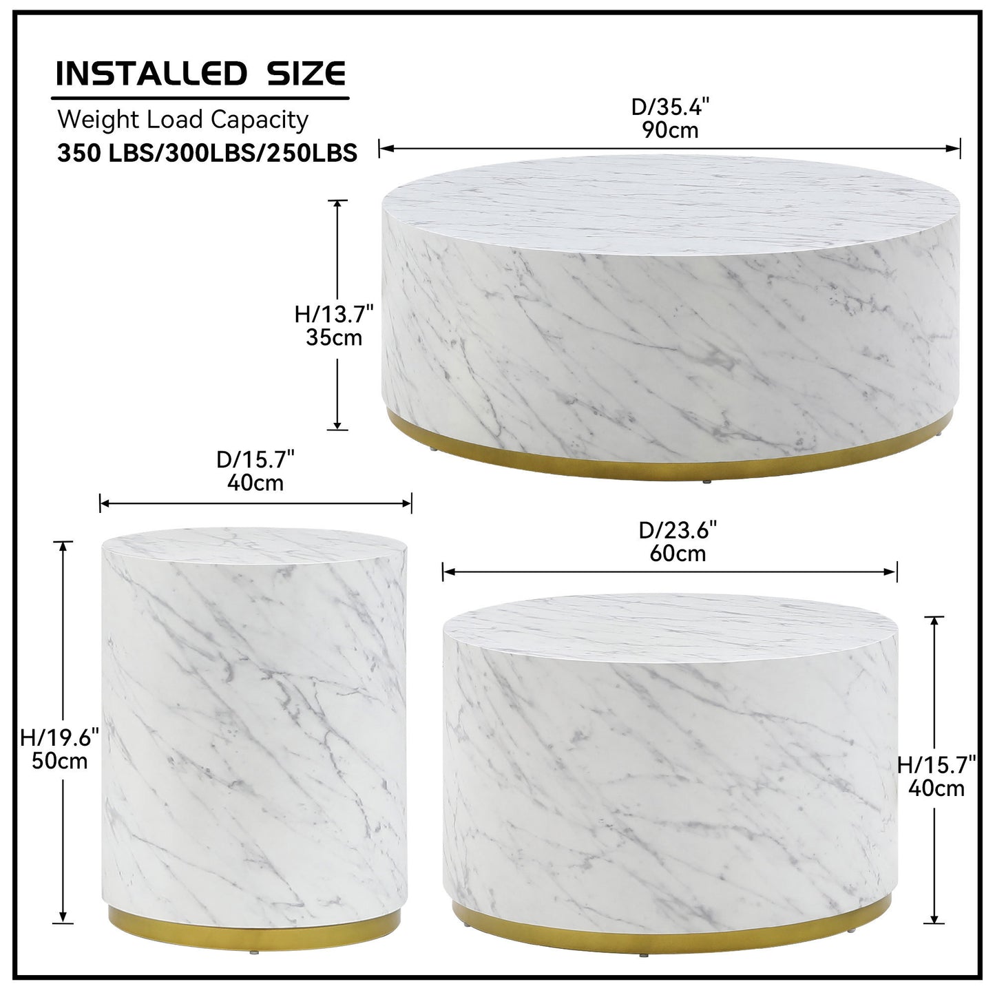 Set of 3 White Marble Pattern Round Coffee Tables: Fully Assembled Living Room Side & End Table Set - Elegant Design, Sturdy Construction, Ideal for Small Spaces - 220 letters.