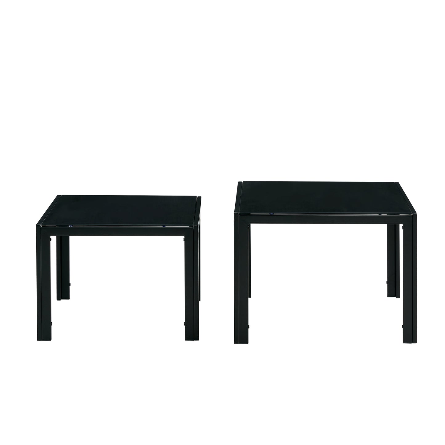 Nesting Coffee Table Set of 2, Square Modern Stacking Table with Tempered Glass Finish, Ideal for Living Room Décor, Black