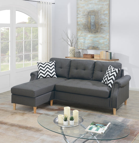 Living Room Corner Sectional: Blue Grey Polyfiber Chaise Sofa - Reversible, Comfortable, Stylish, Spacious, 220 Letters