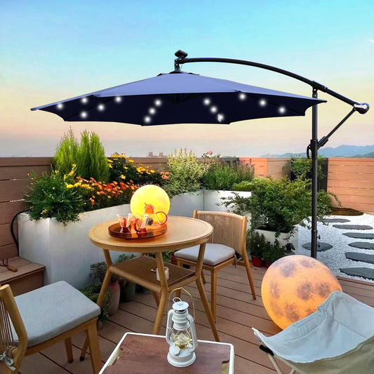 10 ft Outdoor Patio Umbrella Solar Powered LED Lighted Sun Shade Market Waterproof 8 Ribs Umbrella with Crank and Cross Base - Ideal for Garden, Deck, Backyard, and Pool Shade - Size: 10ft, Color: [Insert Color]