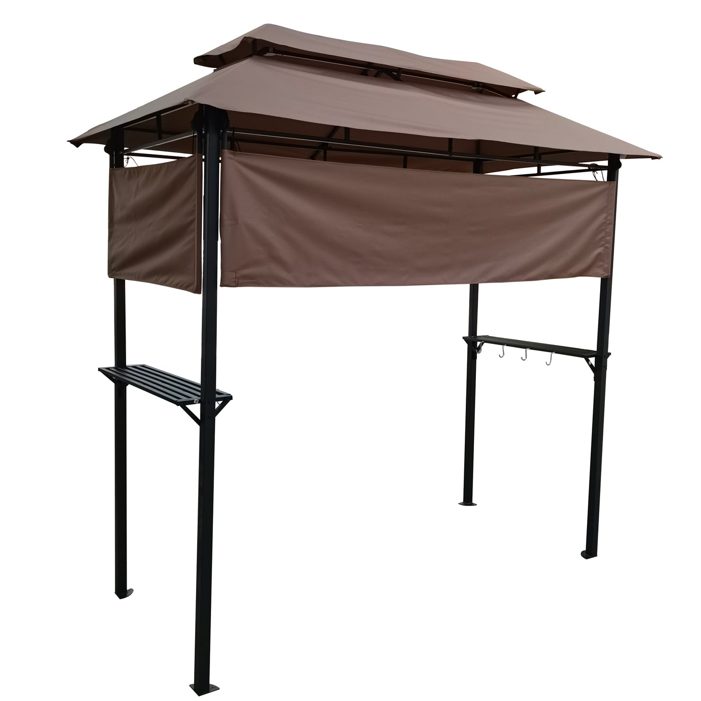 8x4ft Grill Gazebo: Metal Gazebo with Soft Top Canopy, Steel Frame, Hook, and Bar Counters | Fabric Light Brown