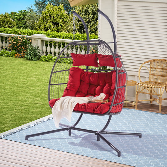 2 Person Outdoor Rattan Hanging Chair - Patio Wicker Egg Chair for Relaxation and Comfort - Stylish, Durable Design - Various Colors & Sizes