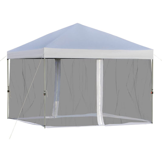 10' x 10' Portable Folding Tent Gazebo Outdoor with Removable Sidewalls, Mesh Curtains, Carrying Bag - White Canopy