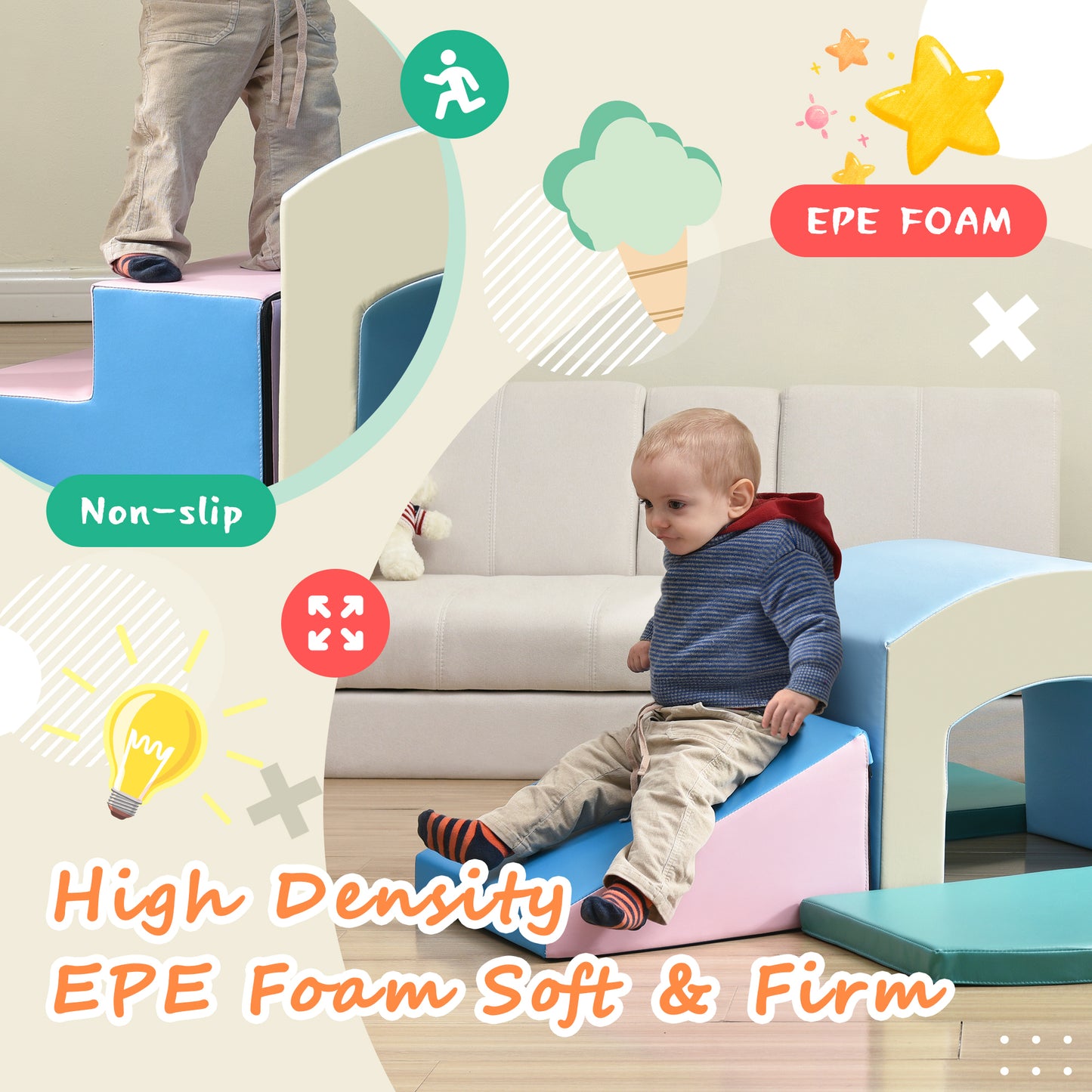 Soft Foam Playset for Toddlers: Safe SoftZone Single-Tunnel Foam Climber for Kids, Lightweight Indoor Active Play Structure with Slide, Stairs, and Ramp for Beginner Toddler Climb and Crawl - Ideal for Safe and Fun Indoor Playtime