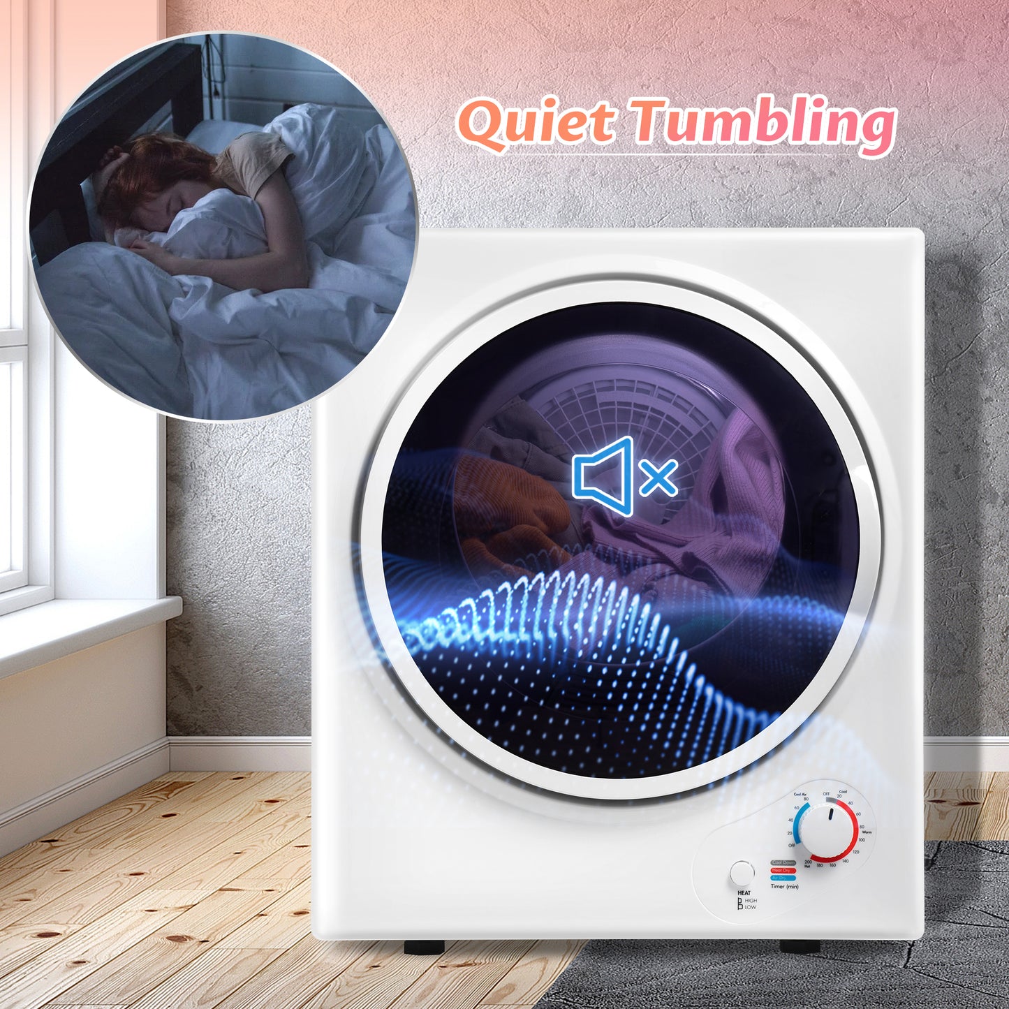 Electric Portable Clothes Dryer, Front Load Laundry Dryer for Apartments, Dormitory and RVs with Easy Knob Control, Wall Mount Kit Included