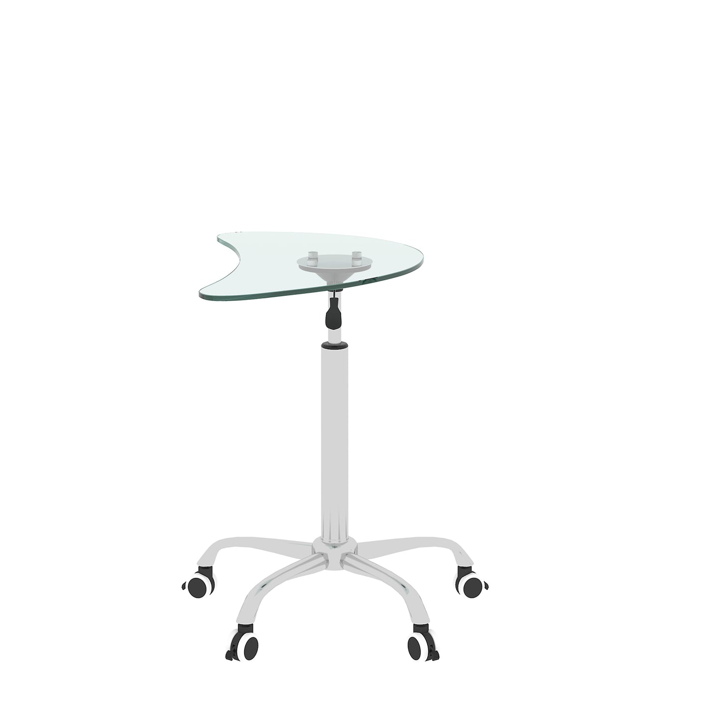 Adjustable Height Tempered Glass Table Desk with Lockable Wheels | Transparent | Size Range: 24.2" ~ 32.7"