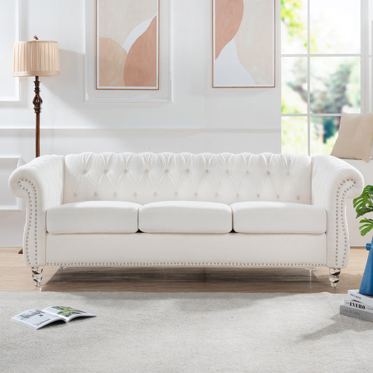 84.65" Rolled Arm Chesterfield 3 Seater Sofa - Classic Design, Plush Comfort, Multiple Color Options