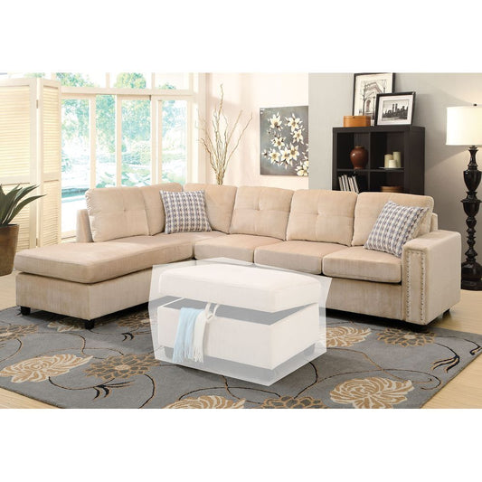 Belville Sectional Sofa: Beige Velvet, Pillows, 52705