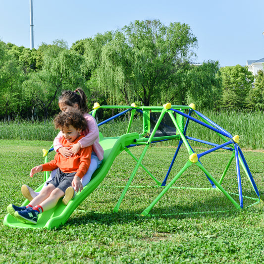 Kids Climbing Dome Jungle Gym - 6 ft Geometric Playground Dome Climber Play Center with 4.6ft Wave Slide, Rust & UV Resistant Steel Supporting 800 LBS