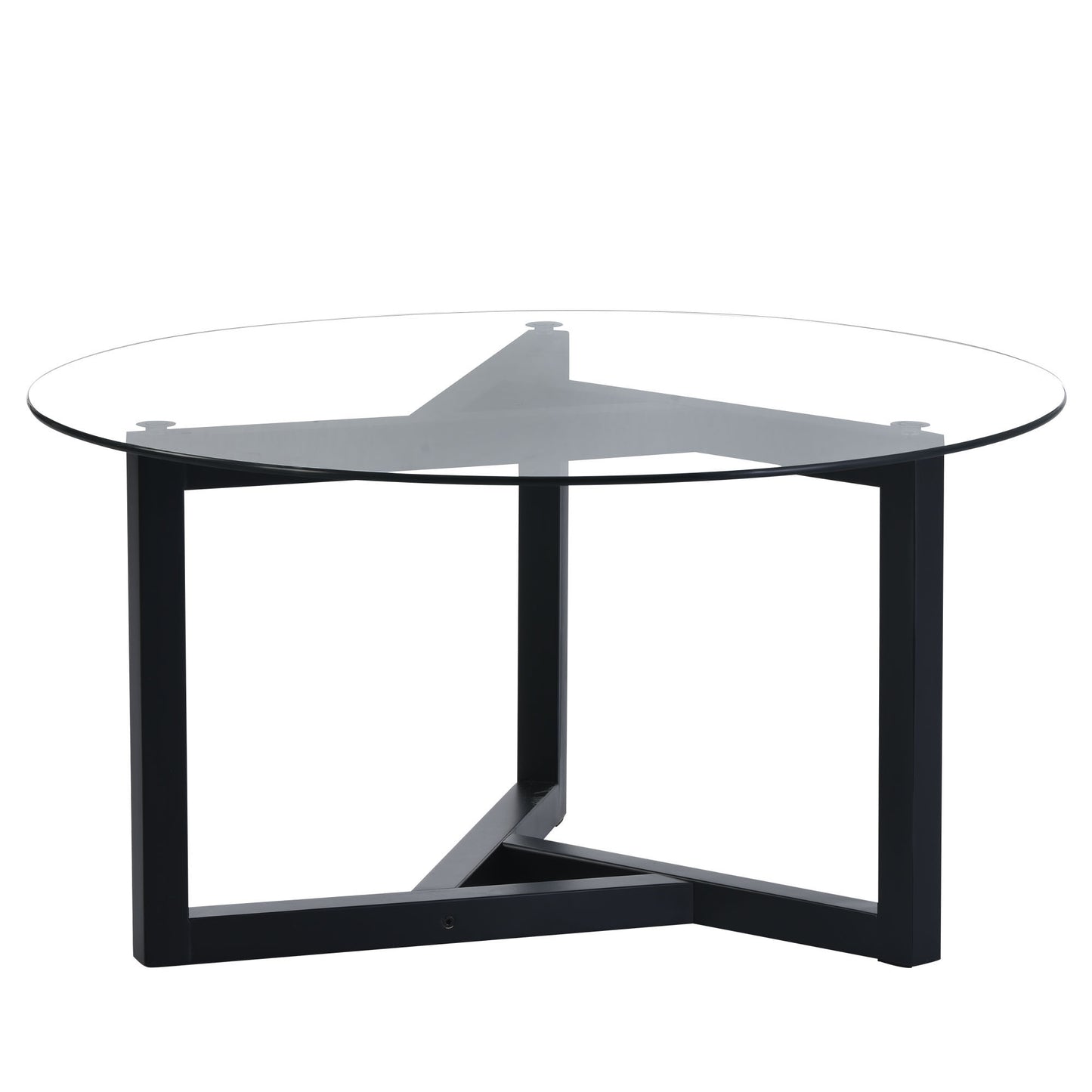 ON-TREND Round Glass Coffee Table, Easy Assembly, Tempered Glass Top, Sturdy Wood Base, Black (Modern Cocktail Table, 220 Letters)