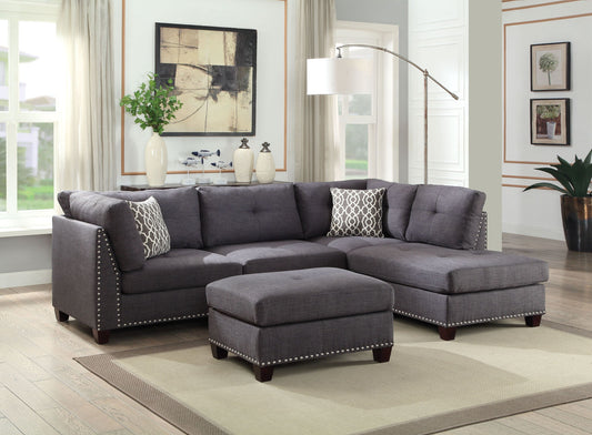 Laurissa Sectional Sofa & Ottoman: Light Charcoal Linen, 2 Pillows, 1Set/2Ctn | ACME 54385