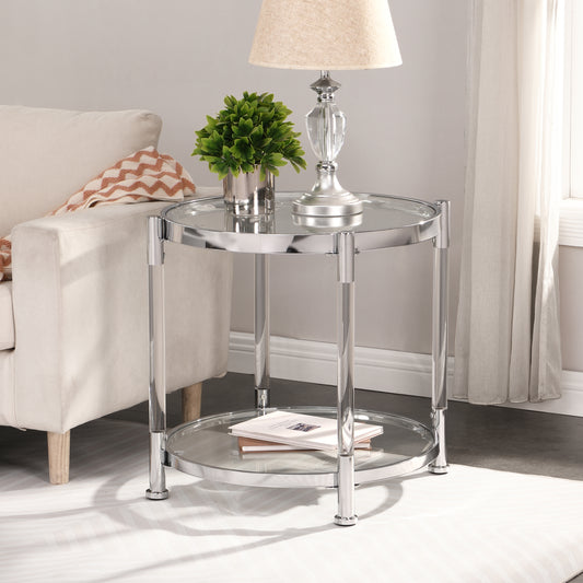 Contemporary Acrylic End Table with Tempered Glass Top, Chrome/Silver Finish - Ideal Side Table for Living Room & Bedroom